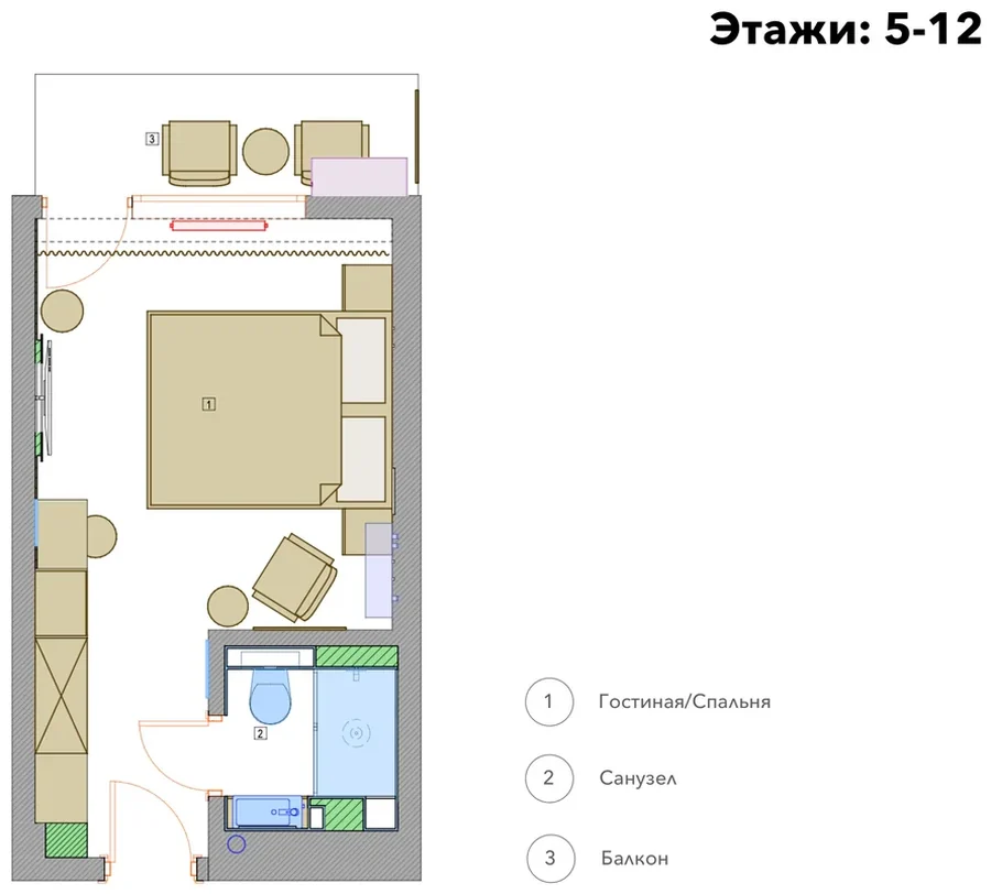 Чертёж планировки Стандарт 19 м²