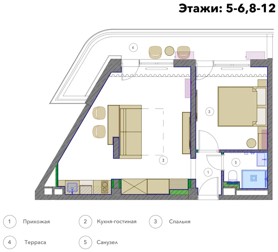 Чертёж планировки Апартамент с балконом 50 м²