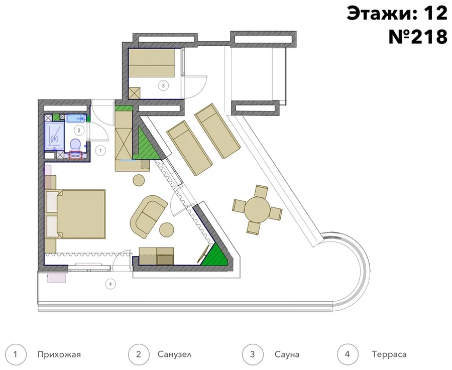Чертёж планировки Студия с сауной 60 м²